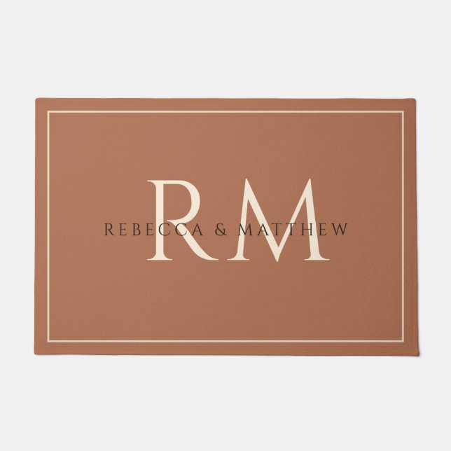 Paillasson Modern Minimalist Terracotta Couple Monogram (Devant)