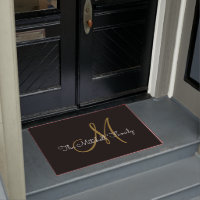 Modern Script Gold Black Monogramme Nom de famille