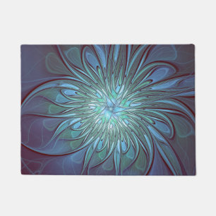 Paillasson Moderne Abstrait tendance Fleur bleue Fractal Art