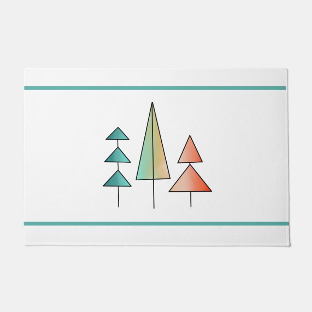 Paillasson moderne arc-en-ciel arbres roses sarcelle simple m (Devant)
