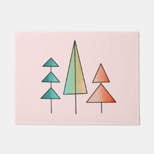 Paillasson moderne arc-en-ciel arbres roses sarcelle simple m