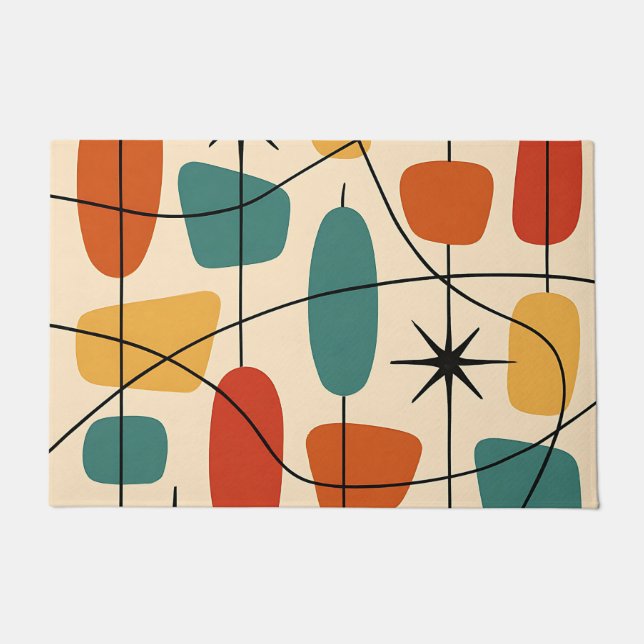 Paillasson Moderne Atomique Abstrait du Milieu du Siècle (Devant)
