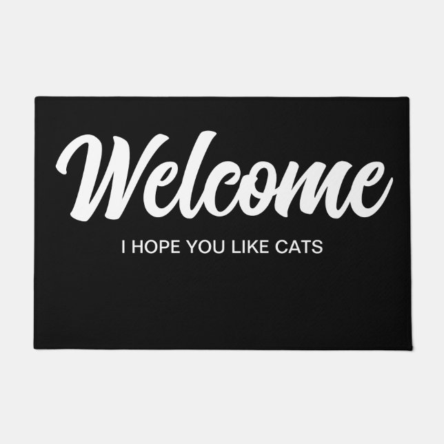 Paillasson Moderne élégant Black Welcome I Hope You Like Cats (Devant)