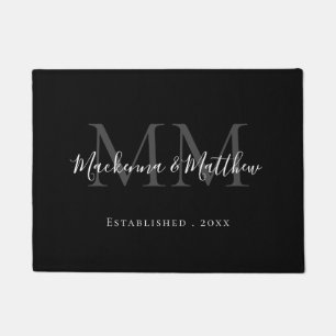 Paillasson Moderne Elegant noir blanc nouveau Monogramme Nom
