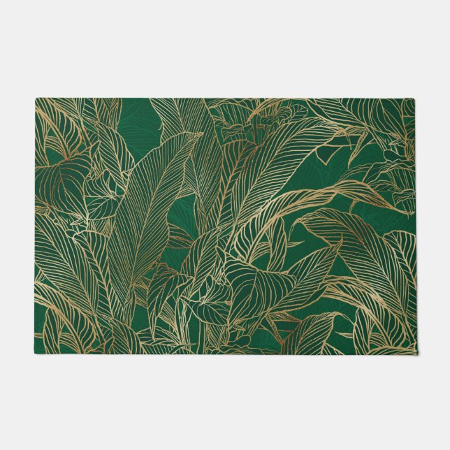 Paillasson Moderne Green Gold Foliage Plante Design botanique (Devant)