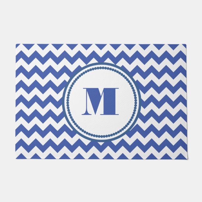 Paillasson Moderne Monogram Blue Chevron (Devant)