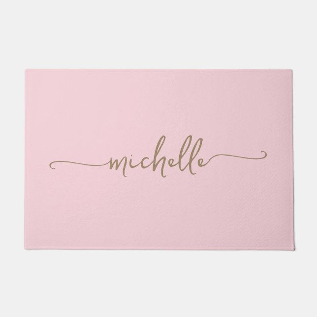 Paillasson Moderne monogramme de nom en écriture rose blush d (Devant)