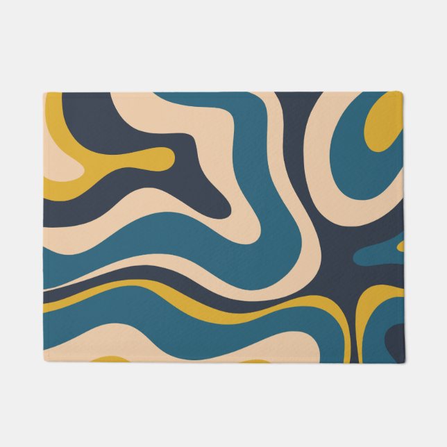 Paillasson Moderne Retro Liquid Swirl Abstrait Motif Bleu (Devant)