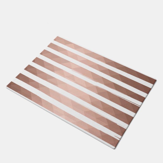 Paillasson Moderne rose or blanc rayures chic fille (Incliné)