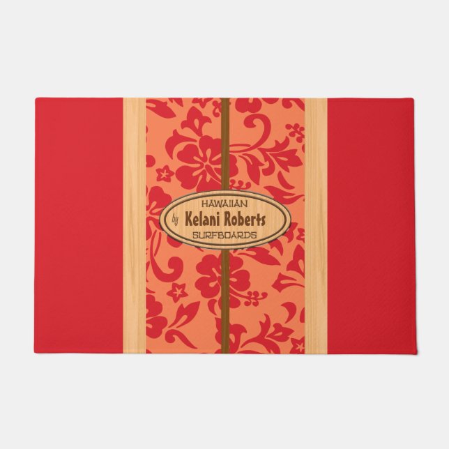 Paillasson Mokuleia Hawaiian Faux Wood Monogram Surboard Red (Devant)