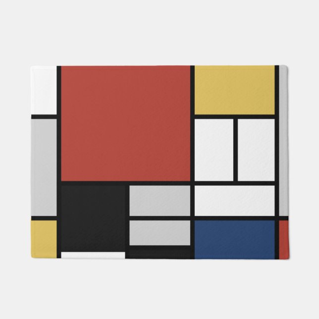 Paillasson Mondrian Peinture Rouge Plane Jaune Noir Gris Bleu (Devant)
