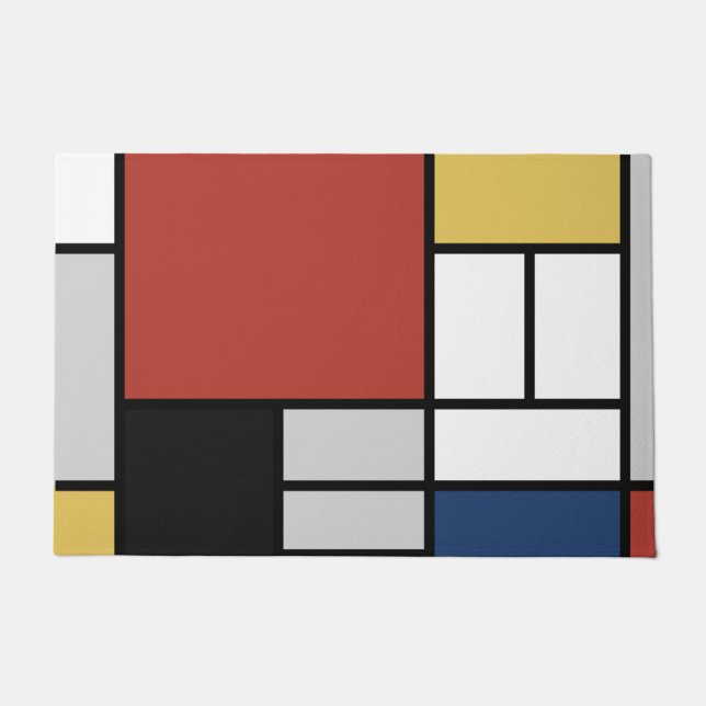 Paillasson Mondrian Peinture Rouge Plane Jaune Noir Gris Bleu (Devant)