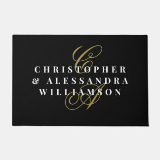 Paillasson Monogram Couple Names Black Gold White Minimalist 
