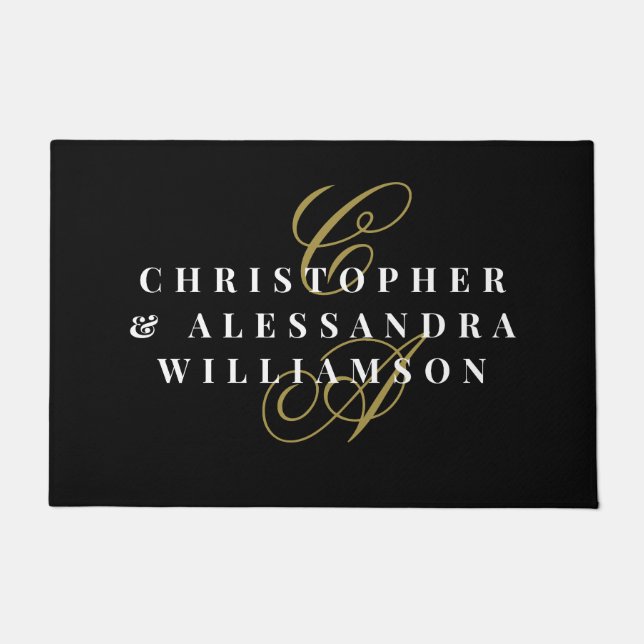 Paillasson Monogram Couple Names Black Gold White Minimalist  (Devant)