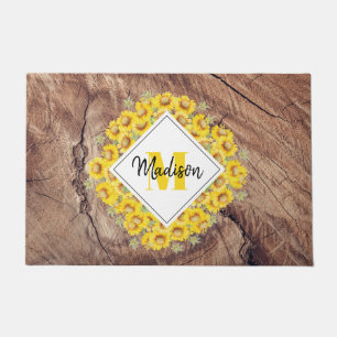 Paillasson Monogram de Rustic Sunflowers & Wood Texture