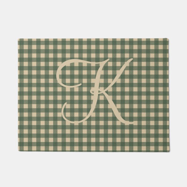 Paillasson Monogram Green Tan Buffalo Plaid Rustique Campagne (Devant)