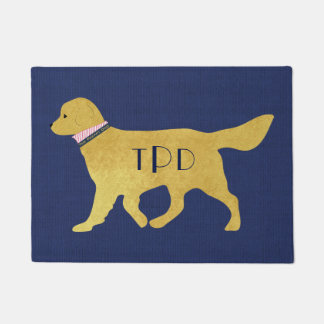 Paillasson Monogram Preppy Golden Retriever Navy Jute