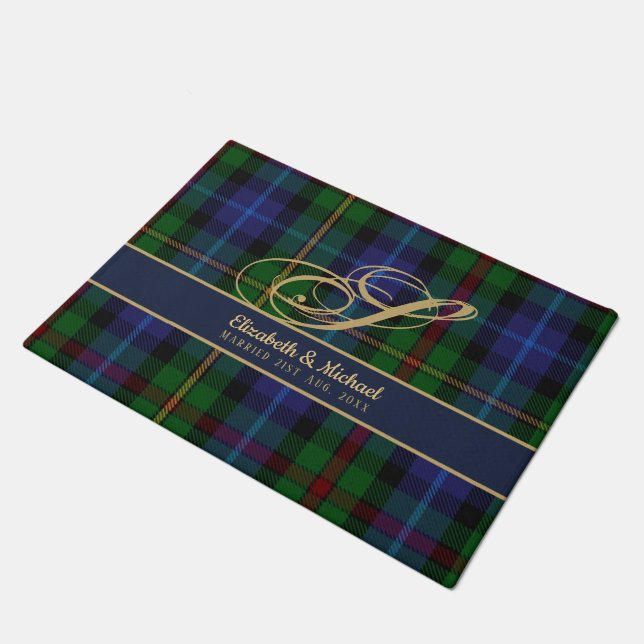 Paillasson Monogram Smith Tartan Blue Green Gold Newlywees (Incliné)