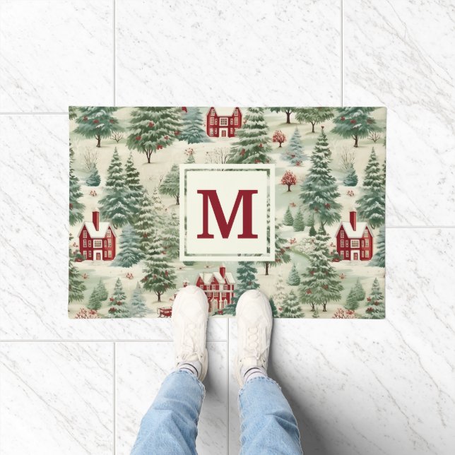 Paillasson Monogram Woodland Rustic Country Christmas mignonn (Intérieur)