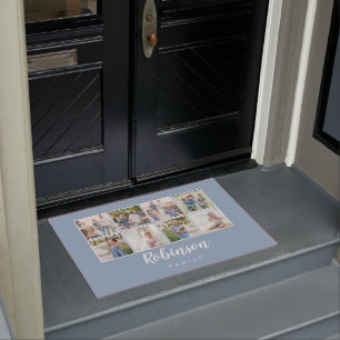 Paillasson Monogramme 8 Photo Famille Collage Bleu clair