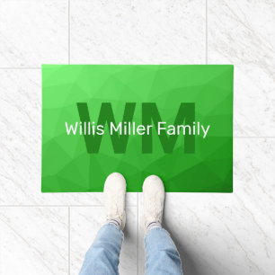 Paillasson Monogramme à motif de maille géométrique vert clai