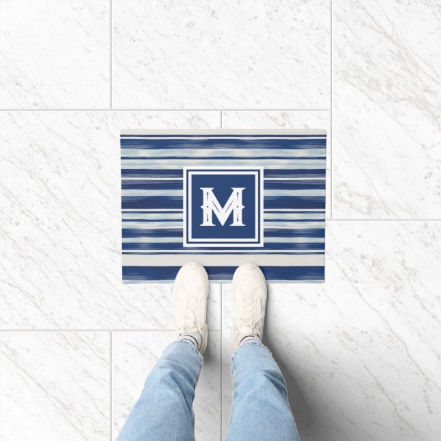 Paillasson Monogramme à rayures bleues et blanches (Intérieur)