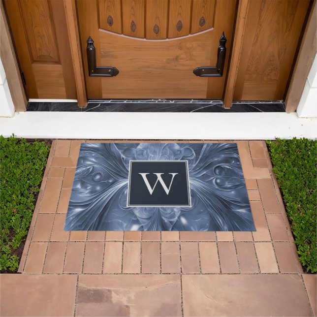Paillasson Monogramme Abstrait bleu mat (De plein air)