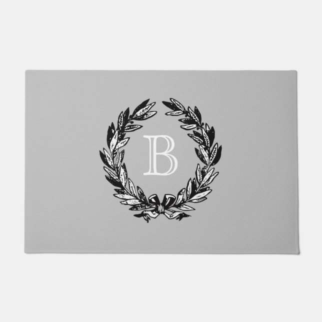 Paillasson Monogramme Bienvenue Wreath Grey Automne (Devant)