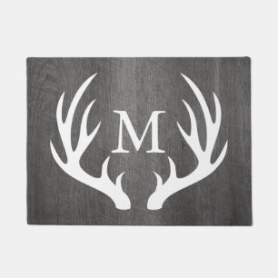 Paillasson Monogramme blanc en bois gris-foncé d'andouillers