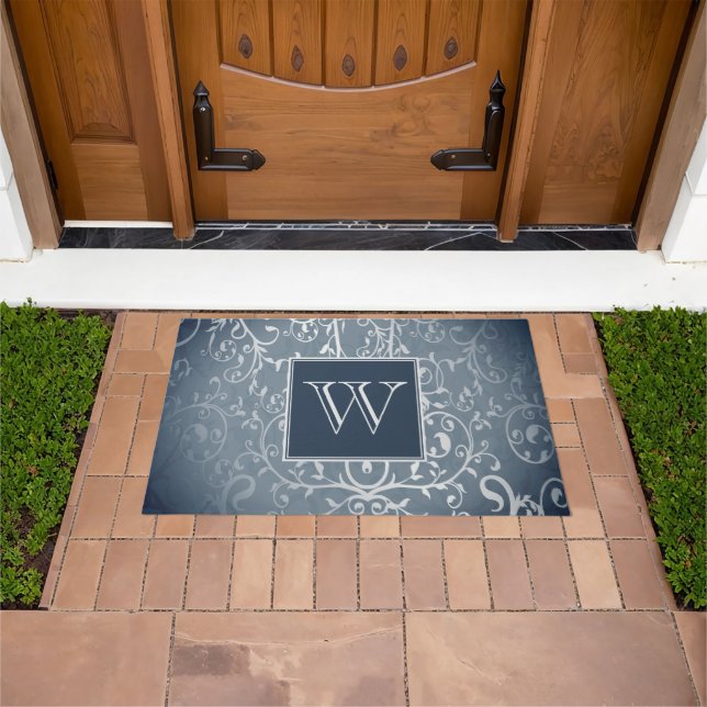 Paillasson Monogramme bleu élégant mat de porte (De plein air)