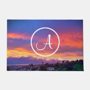 Paillasson Monogramme Bleu orange Coucher de soleil Coucher d