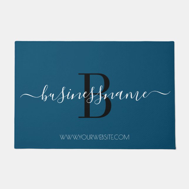 Paillasson Monogramme bleu simple et moderne Logo d'entrepris (Devant)