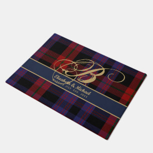 Paillasson Monogramme BROWN Tartan bleu rouge Mariage des jeu