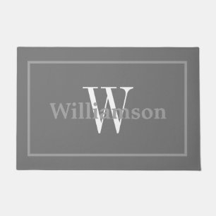 Paillasson Monogramme Classic Gris encadré Nom de famille Doo