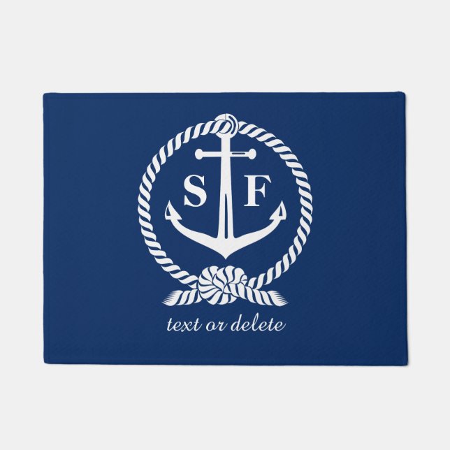 Paillasson Monogramme classique Ancre bleu marine Bateau de p (Devant)