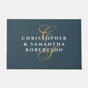 Paillasson Monogramme Couple Bleu Sarcelle Or Blanc Minimalis