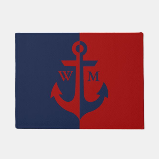 Paillasson Monogramme de Ancre bleue et rouge de la marine (Devant)