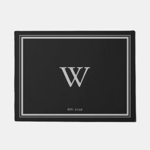 Paillasson Monogramme de bienvenue minimal Noir de charbon de