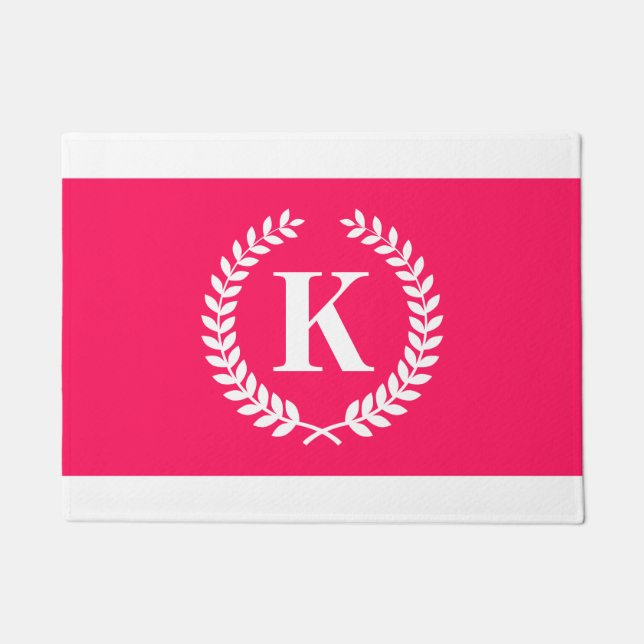 Paillasson Monogramme de couronne rose Laurel (Devant)