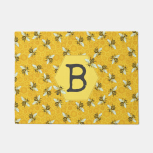Paillasson Monogramme de famille d'essaim de ruche d'abeille