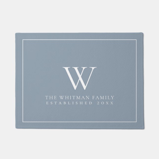 Paillasson Monogramme de famille Moderne Dusty Blue Doormat (Devant)