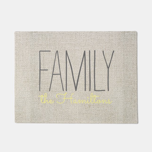 Paillasson Monogramme de famille rustique chic en gris beige  (Devant)