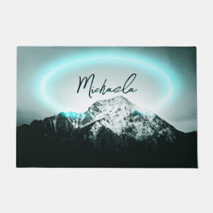 Paillasson Monogramme de lumière de néon bleu mystérieux de m