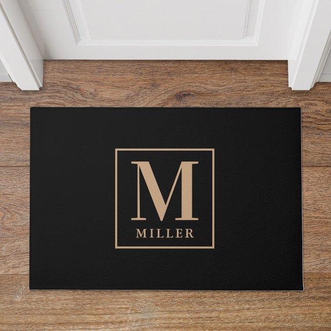 Paillasson Monogramme de nom de famille noir et marron modern (Créateur téléchargé)