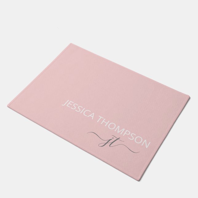 Paillasson Monogramme de nom de script simple rose moderne (Incliné)