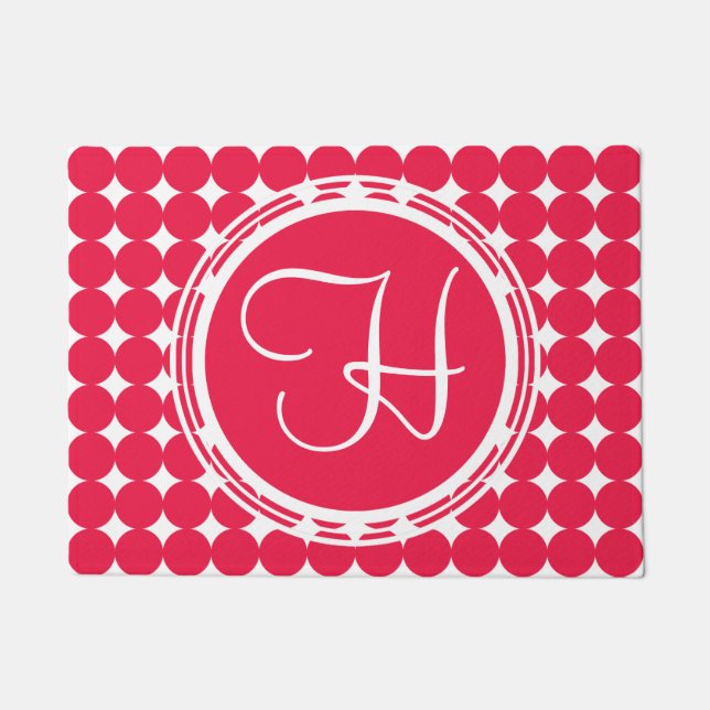 Paillasson Monogramme de point de polka rouge (Devant)