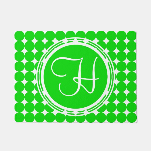 Paillasson Monogramme de point de polka vert (Devant)