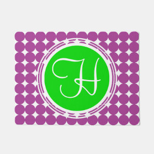 Paillasson Monogramme de point Polka vert et violet