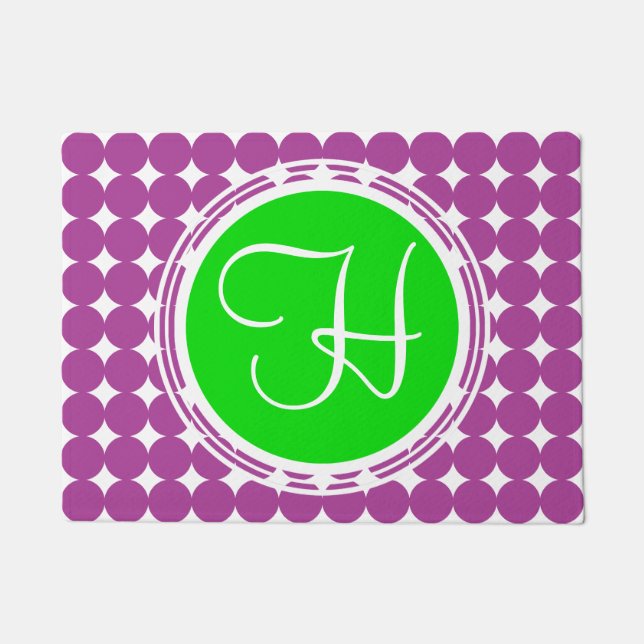 Paillasson Monogramme de point Polka vert et violet (Devant)