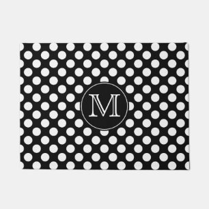 Paillasson Monogramme de points Polka noirs et blancs